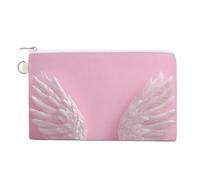 Jubonexis Canvas Wallet Bag,3D White Angel Wings on Pink Print Coin Purse, Zipper Change Purse,Small Cosmetic Bag