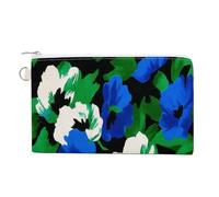 Jubonexis Canvas Wallet Bag,Abstract Botanical Green White Flowers Print Coin Purse, Zipper Change Purse,Small Cosmetic Bag