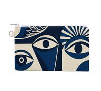 Jubonexis Canvas Wallet Bag,Abstract Dual-face Motif Navy Blue Print Coin Purse, Zipper Change Purse,Small Cosmetic Bag