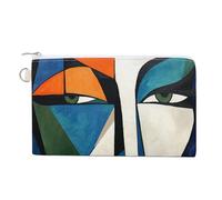 Jubonexis Canvas Wallet Bag,Abstract Face Cubism Bold Geometric Print Coin Purse, Zipper Change Purse,Small Cosmetic Bag