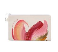 Jubonexis Canvas Wallet Bag,Abstract Paintbrush A Heart Shape Pastel Pink Print Coin Purse, Zipper Change Purse,Small Cosmetic Bag