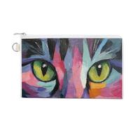 Jubonexis Canvas Wallet Bag,Abstract Tabby Cat's Face Print Coin Purse, Zipper Change Purse,Small Cosmetic Bag