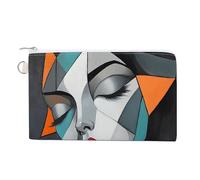 Jubonexis Canvas Wallet Bag,Abstract Woman's Face Geometric Print Coin Purse, Zipper Change Purse,Small Cosmetic Bag
