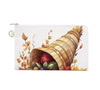 Jubonexis Canvas Wallet Bag,Autumn Cornucopia Leaves Fruits Vegetables Print Coin Purse, Zipper Change Purse,Small Cosmetic Bag