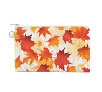 Jubonexis Canvas Wallet Bag,Autumn Maple Leaves Yellow Print Coin Purse, Zipper Change Purse,Small Cosmetic Bag