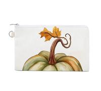 Jubonexis Canvas Wallet Bag,Autumn Watercolor Green Pumpkin Print Coin Purse, Zipper Change Purse,Small Cosmetic Bag