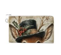 Jubonexis Canvas Wallet Bag,Baby Deer in Hat Christmas Victorian Print Coin Purse, Zipper Change Purse,Small Cosmetic Bag