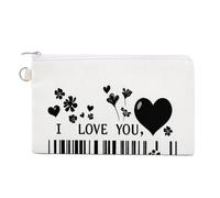 Jubonexis Canvas Wallet Bag,Barcode Hearts Flowers I Love You Print Coin Purse, Zipper Change Purse,Small Cosmetic Bag