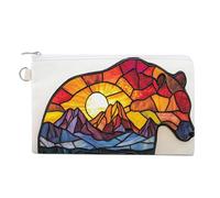 Jubonexis Canvas Wallet Bag,Bear Silhouette Sunset Mountain Landscape Print Coin Purse, Zipper Change Purse,Small Cosmetic Bag