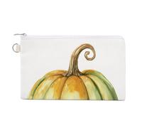 Jubonexis Canvas Wallet Bag,Beautiful Green and Yellow Pumpkin Print Coin Purse, Zipper Change Purse,Small Cosmetic Bag