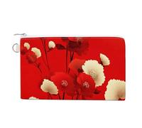 Jubonexis Canvas Wallet Bag,Beautiful Red Flowers Pattern Print Coin Purse, Zipper Change Purse,Small Cosmetic Bag