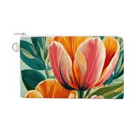 Jubonexis Canvas Wallet Bag,Big Bold Tulips Pink Flowers Print Coin Purse, Zipper Change Purse,Small Cosmetic Bag