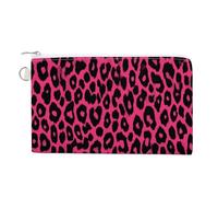 Jubonexis Canvas Wallet Bag,Black and Pink Leopard Print Pattern Print Coin Purse, Zipper Change Purse,Small Cosmetic Bag