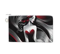 Jubonexis Canvas Wallet Bag,Black and Red Beautiful Woman Print Coin Purse, Zipper Change Purse,Small Cosmetic Bag