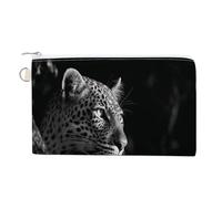 Jubonexis Canvas Wallet Bag,Black and White Leopard Print Coin Purse, Zipper Change Purse,Small Cosmetic Bag