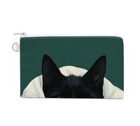 Jubonexis Canvas Wallet Bag,Black Cat Green Eyes Under White Blanket Print Coin Purse, Zipper Change Purse,Small Cosmetic Bag