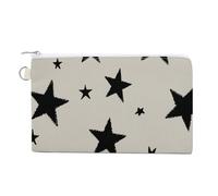 Jubonexis Canvas Wallet Bag,Black Five Pointed Stars on Light Gray Print Coin Purse, Zipper Change Purse,Small Cosmetic Bag