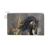 Jubonexis Canvas Wallet Bag,Black Gold Horse Fantasy Art Print Coin Purse, Zipper Change Purse,Small Cosmetic Bag