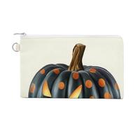 Jubonexis Canvas Wallet Bag,Black Pumpkin with Orange Dots Cartoon Print Coin Purse, Zipper Change Purse,Small Cosmetic Bag