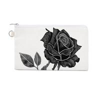 Jubonexis Canvas Wallet Bag,Black Rose Vintage Halloween Print Coin Purse, Zipper Change Purse,Small Cosmetic Bag