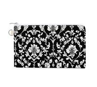 Jubonexis Canvas Wallet Bag,Black White Classical Floral Botanical Motifs Print Coin Purse, Zipper Change Purse,Small Cosmetic Bag