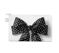 Jubonexis Canvas Wallet Bag,Black White Polka Dot Ribbon Bow Print Coin Purse, Zipper Change Purse,Small Cosmetic Bag