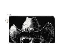 Jubonexis Canvas Wallet Bag,Black White Skull Cowboy Hat Vintage Print Coin Purse, Zipper Change Purse,Small Cosmetic Bag