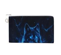 Jubonexis Canvas Wallet Bag,Black Wolf with Glowing Blue Eyes Print Coin Purse, Zipper Change Purse,Small Cosmetic Bag
