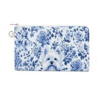 Jubonexis Canvas Wallet Bag,Blue and White Floral R Dog Flower Pattern Print Coin Purse, Zipper Change Purse,Small Cosmetic Bag