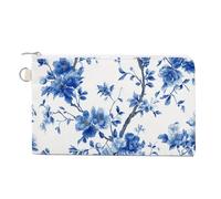 Jubonexis Canvas Wallet Bag,Blue and White Porcelain Floral Print Coin Purse, Zipper Change Purse,Small Cosmetic Bag