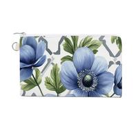 Jubonexis Canvas Wallet Bag,Blue Anemone Flowers Butterflies Print Coin Purse, Zipper Change Purse,Small Cosmetic Bag