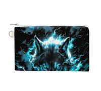 Jubonexis Canvas Wallet Bag,Blue Fire Wolf with Glowing Eyes Print Coin Purse, Zipper Change Purse,Small Cosmetic Bag