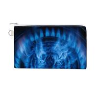 Jubonexis Canvas Wallet Bag,Blue Flames Tiger Gas Burning Cooktop Print Coin Purse, Zipper Change Purse,Small Cosmetic Bag