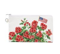 Jubonexis Canvas Wallet Bag,Blue White Planter with Red Geraniums American Flag Print Coin Purse, Zipper Change Purse,Small Cosmetic Bag