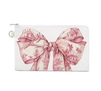 Jubonexis Canvas Wallet Bag,Bow with Vintage Pink White Pattern Print Coin Purse, Zipper Change Purse,Small Cosmetic Bag