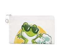 Jubonexis Canvas Wallet Bag,Cartoon Frog Surfing Wearing Sunglasses Print Coin Purse, Zipper Change Purse,Small Cosmetic Bag
