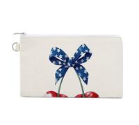 Jubonexis Canvas Wallet Bag,Cherries Horizontal White Red Stripes Print Coin Purse, Zipper Change Purse,Small Cosmetic Bag