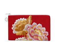 Jubonexis Canvas Wallet Bag,Chinese Golden Embroidered Peony Print Coin Purse, Zipper Change Purse,Small Cosmetic Bag