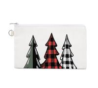 Jubonexis Canvas Wallet Bag,Christmas Trees Red Black Green Plaid Pattern Print Coin Purse, Zipper Change Purse,Small Cosmetic Bag