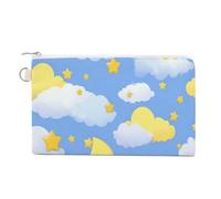 Jubonexis Canvas Wallet Bag,Clouds and Stars Cartoon Print Coin Purse, Zipper Change Purse,Small Cosmetic Bag