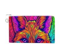 Jubonexis Canvas Wallet Bag,Color Fox Face Print Coin Purse, Zipper Change Purse,Small Cosmetic Bag