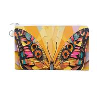 Jubonexis Canvas Wallet Bag,Colorful Butterfly Paper-Cut Craft Style Print Coin Purse, Zipper Change Purse,Small Cosmetic Bag