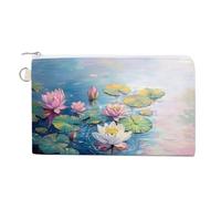 Jubonexis Canvas Wallet Bag,Colorful Lotus Flowers in The Pond Print Coin Purse, Zipper Change Purse,Small Cosmetic Bag