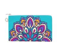 Jubonexis Canvas Wallet Bag,Colorful Mandala Flower on Blue Print Coin Purse, Zipper Change Purse,Small Cosmetic Bag