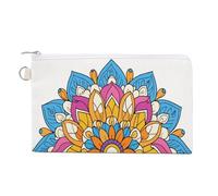 Jubonexis Canvas Wallet Bag,Colorful Mandala Line Art Print Coin Purse, Zipper Change Purse,Small Cosmetic Bag