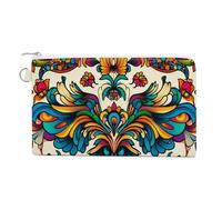 Jubonexis Canvas Wallet Bag,Colorful Peacock Feathers and Flowers Pattern Print Coin Purse, Zipper Change Purse,Small Cosmetic Bag