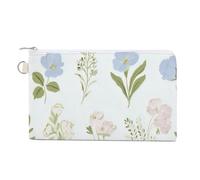Jubonexis Canvas Wallet Bag,Colorful Pink Flowers on Pastel Blue Print Coin Purse, Zipper Change Purse,Small Cosmetic Bag
