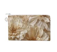 Jubonexis Canvas Wallet Bag,Cream Floral Flower Print Coin Purse, Zipper Change Purse,Small Cosmetic Bag