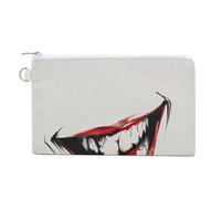 Jubonexis Canvas Wallet Bag,Creepy Mouth Smiling Print Coin Purse, Zipper Change Purse,Small Cosmetic Bag