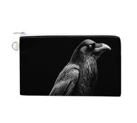 Jubonexis Canvas Wallet Bag,Crow Perched on A Stone Print Coin Purse, Zipper Change Purse,Small Cosmetic Bag